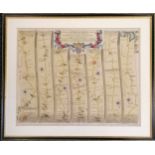 Framed antique road map from Oxford to Salisbury continued to Poole Dorset by John Ogilby (1600-