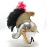 French brass & steel Cuirassier helmet - 36cm high (inc plumage) ~ has original chinstrap etc