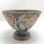 Royal Doulton flared top stoneware bowl #X8918/17143 with flower detail and decorators initials