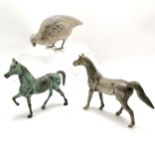 Bronze green patinated figure of a horse (17cm) t/w metal horse & bird figures