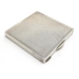 Sterling silver engine turned compact case - 6.5cm square & total weight 77g ~ mirror a/f