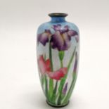 Oriental cloisonne vase decorated with irises - 14cm high ~ slight imperfection but otherwise in