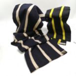 A vintage blue and cream striped wool school scarf by Castell & Son Oxford 153cm long x 35cm wide