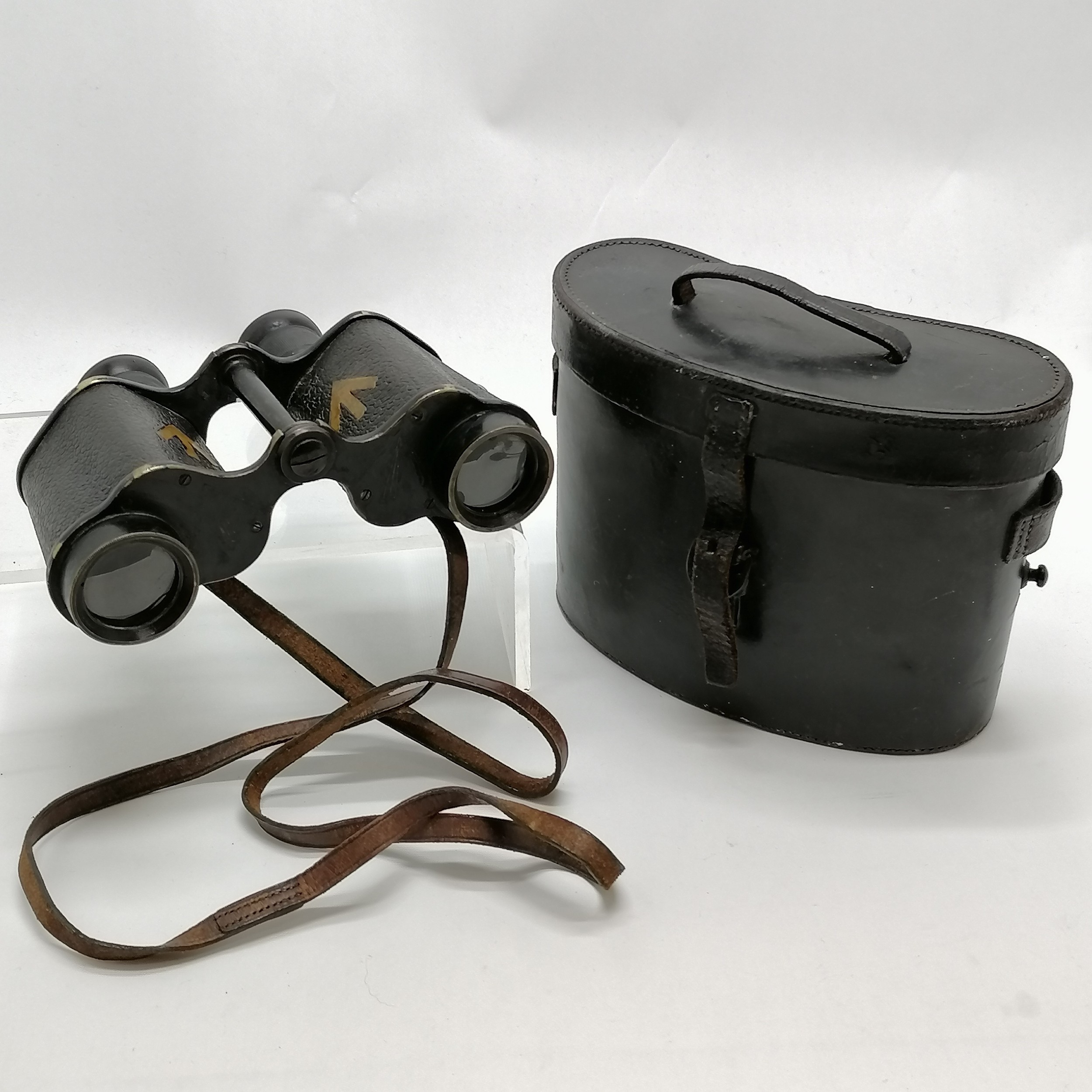 Pair of Military marked Ross binoculars in their original case- in used condition