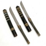 2 x Asian knives in wooden sheaths with brass banding, total length 50cm - In used condition