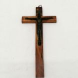 Antique brass crucifix 30cm high T/W a cast metal figure on a wooden cross