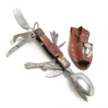 Vintage multi-tool folding pocket / camping knife with antler detail - 29cm extended & has