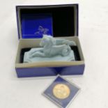 1995 Herend Royal Tournament blue bisque hippocampus figure in original presentation box with