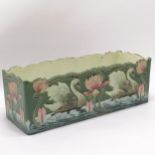 Julius Dressler Austrian Art Nouveau rectangular jardiniere / cachepot #4049 with swan & lily design