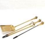 Antique brass companion set, with reeded decoration to handles, comprising of tongs, poker and