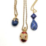 3 x Joan Rivers egg pendants (inc faberge style) on necklaces - longest 72cm