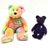 Ty Peace Beanie buddy bear (33cm) t/w Ty Princess beanie bear with original labels