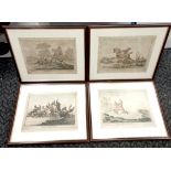 Framed set of 4 x 1800 fox hunting hand-coloured aquatint etchings by James Gillray (1756-1815)