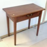 An Antique mahogany side table, with single frieze drawer. on square tapered legs, 76 cm in width,