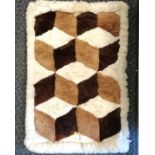 Peruvian alpaca wool rug with geometric pattern - 110cm x 70cm ~ slight damp marks to reverse