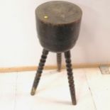 Antique circular chopping block on 3 bobbin turned legs - 73cm high ~ some signs of worm to legs