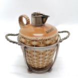 Antique Brandy flagon with silver plated collar and bung in a silver plated basket by MW & S with '
