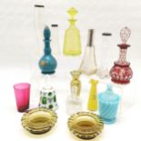 Collection of assorted glassware to include, 3 silver top vases, 5 assorted scent bottles,