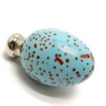 Small ceramic egg shaped scent bottle with chrome lid 5.5cm long - in good condition