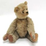 Antique mohair jointed & humped bear with Gebrüder Bing, Nürnberg (GBN) metal stud - 24cm ~