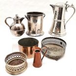 Collection of silver plated items to include, wine cooler, 2 coasters and a Jersey milk jug, t/w a