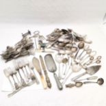 A large collection of silver plated assorted flatware, to include crumb tray, cake knife, teddy