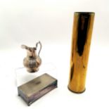 1944 dated 75mm empty ordnance shell case - 35cm high & has some dents t/w silver plated