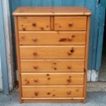 Pine chest of drawers. 108cm high x 32cm long x 49cm deep
