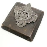 Silver hallmarked London 1894 sprung bill clip on a leather covered base 12cm x 12.5cm - losses to