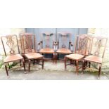 Set of Eight antique Hepplewhite style dining chairs, two carvers and six dining, all with brown