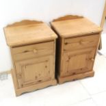 Pair of Pine Bedside cupboards, 46 cm in width, 63 cm in height, 37 cm in depth. good overall used