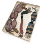 4 x antique misers purses with steel cut detail & beaded woven cloth mounted in a display box - 35cm