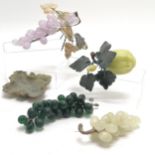 3 x Oriental bunches of grapes inc rose quartz, onyx & glass t/w soapstone carved persimmon &