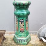 Oriental green glazed pottery jardiniere stand 70cm high x 28cm diameter