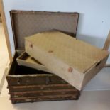 An Antique packing trunk, with fitted interior with 2 trays, 1 open the other being covered, but