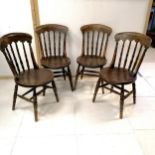 Set of 4 x country chairs with spindle backs with double stretcher to base - 90cm high