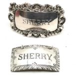 2 x sterling silver Sherry decanter labels - 1 by USA Stieff Sterling (Williamsburg) - weight (2)