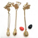 3 x Joan Rivers faberge style egg pendants (1 with interchangeable eggs) on necklaces - longest 66cm