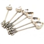 1906 Arts & Crafts silver set of 6 teaspoons with heart shaped bowls by Albert Edward Bonner - 9cm