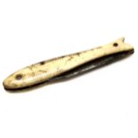Antique French novelty pocket knife in the form of a fish by A&G and has scrimshaw detail to the