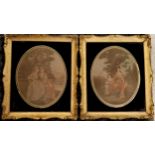 Pair of giltwood framed classic garden scenes 1engraved by H Dickinson and another. 35 cm wide x