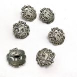 1899 silver set of 6 buttons by Levi & Salaman - 18mm diameter & 13.6g in a Jays retail box