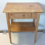 An Antique pine washstand, with single frieze drawer on square tapered legs, 66 cm in width, 76 cm