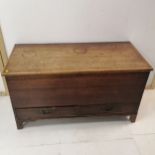 An Antique oak Mule chest, interior fitted with candle box, on bracket shape feet, 109 cm in