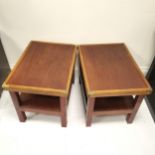 Pair of mahogany side tables with brass corners to the tops 61cm x 44cm x 48cm high