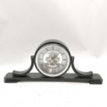 London Clock Co black glass mantle clock with quartz skeletal movement - 30cm x 12cm high