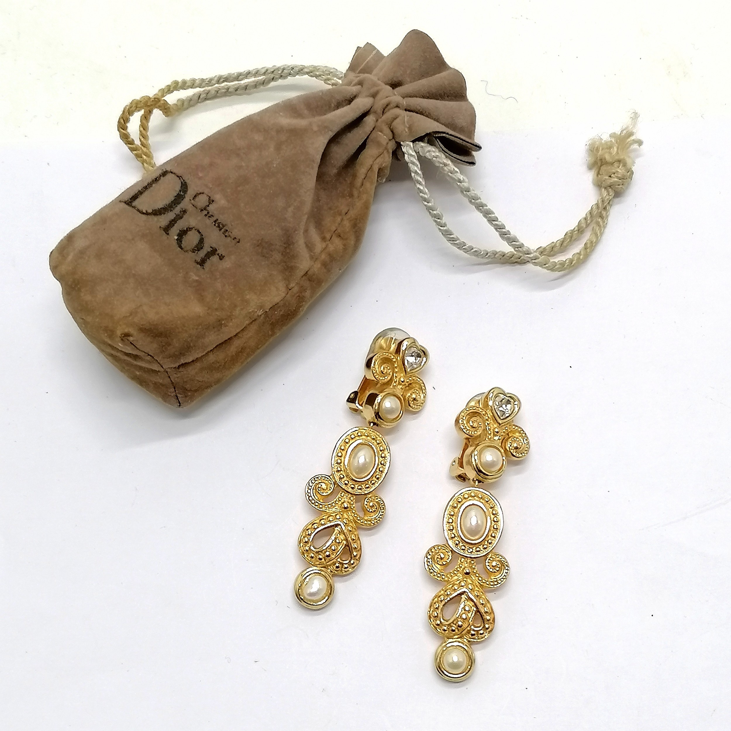 Christian Dior pair of pendant drop earrings (7cm) in original pouch