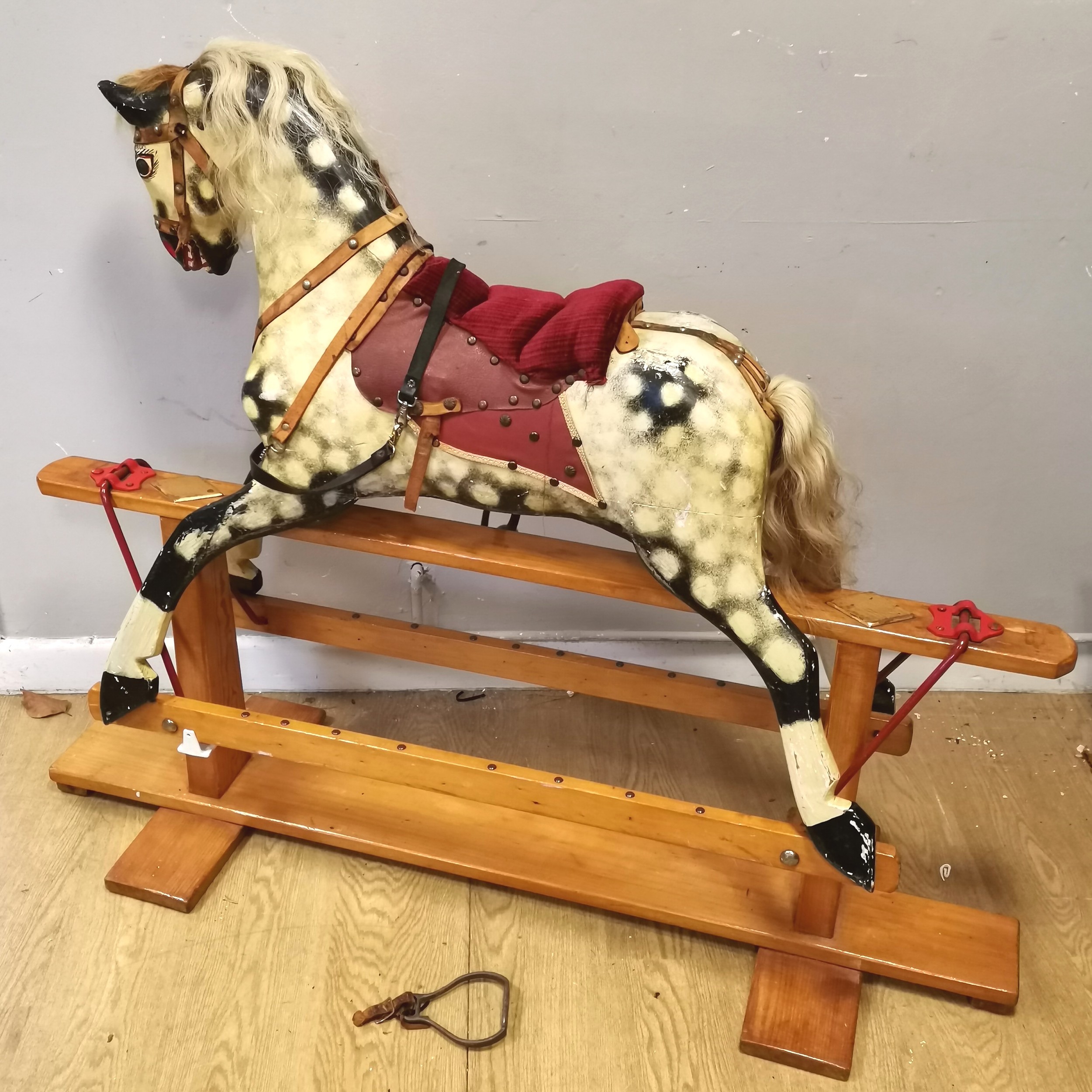 Antique dapple grey rocking horse 128cm long - In overall good used condition - Image 2 of 4