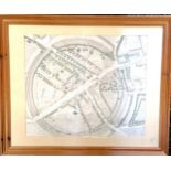 Framed print 'The Ground Plot of the British Temple now the Town of Aubury Wilts AD 1724' after