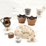 Collection of assorted China to include, wall pocket, a pair of Doulton Lambeth vases, rim chips,
